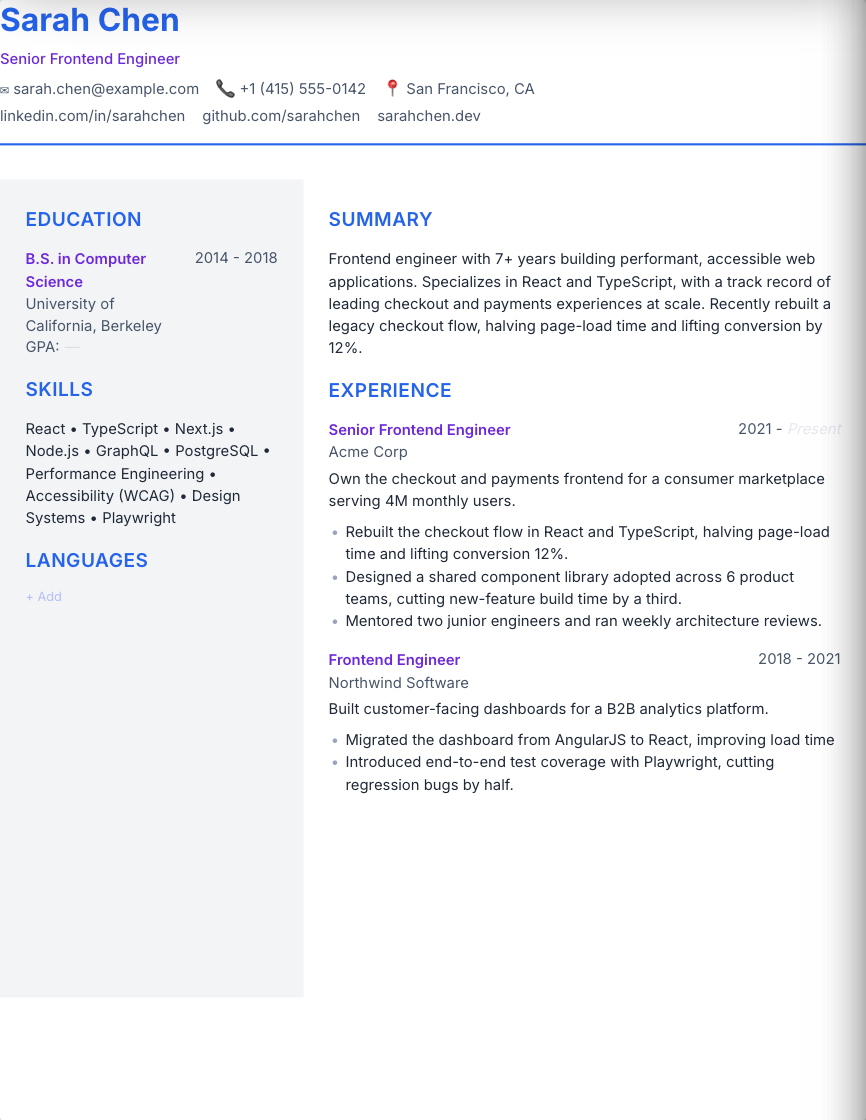 Tech Sidebar resume template